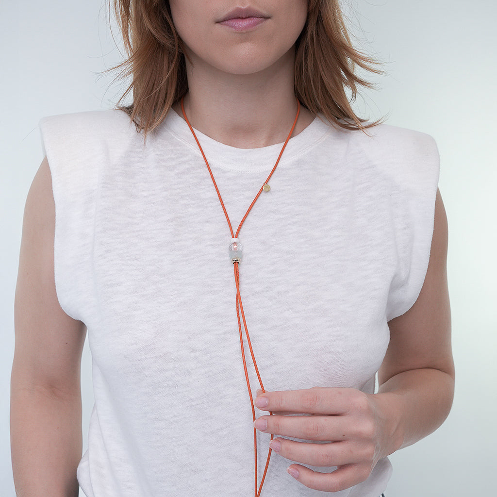 ANNY TRIO KETTE ORANGE white Onyx/ Bergkristall/blauer Chalzedon