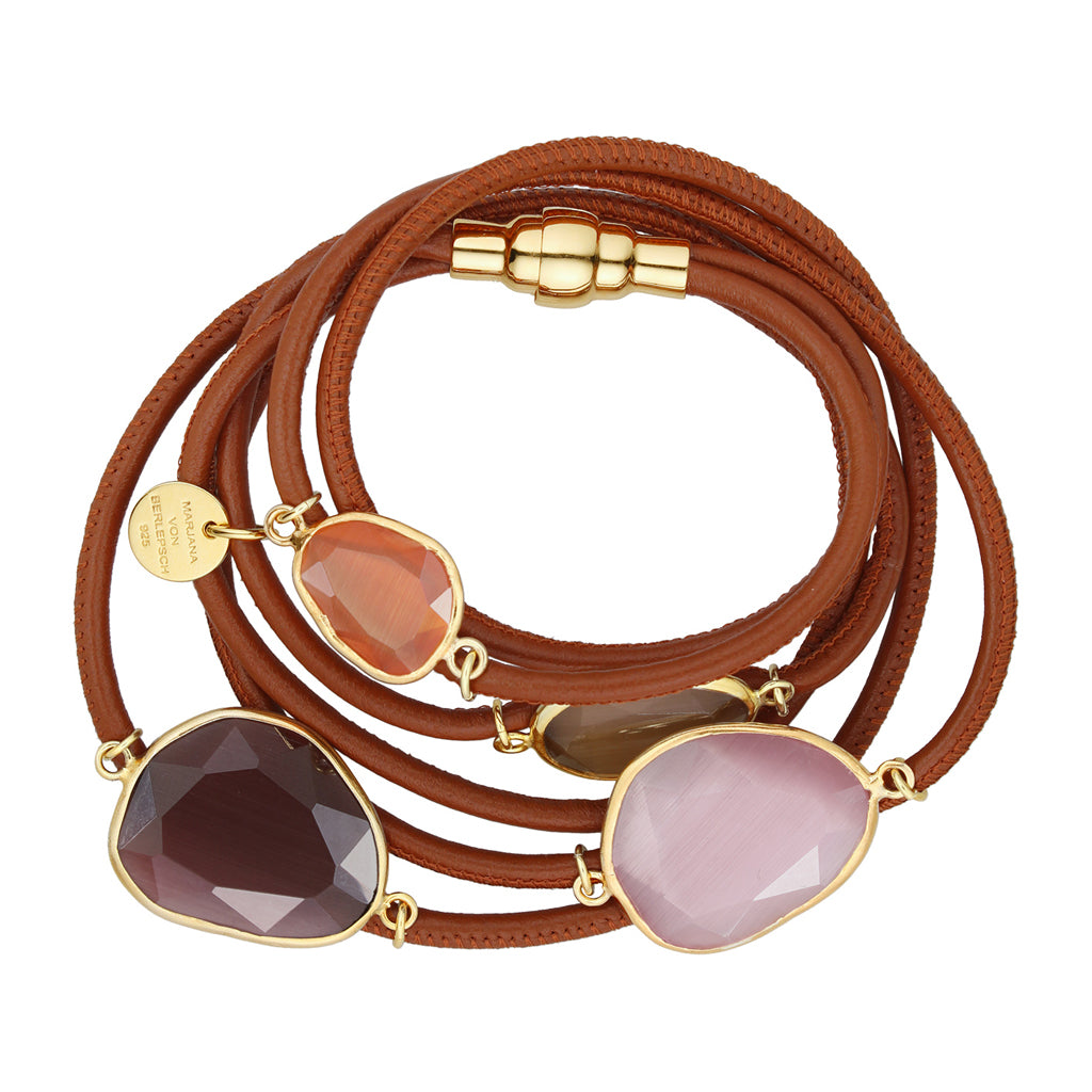 MOGUL LEDERARMBAND CATEYE COGNAC MIX