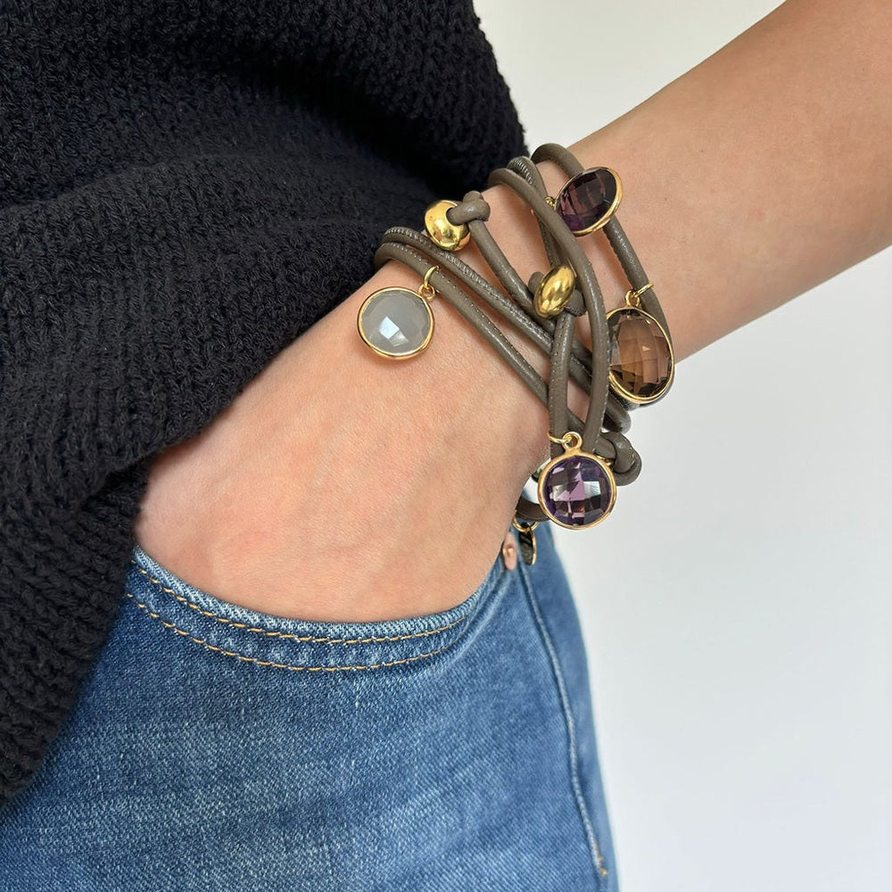 BEVEN LEDERARMBAND LILA QUARZ