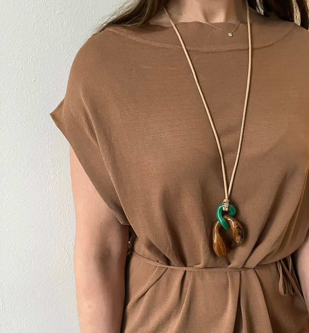 QUINTO LEDERKETTE Cognac Grün