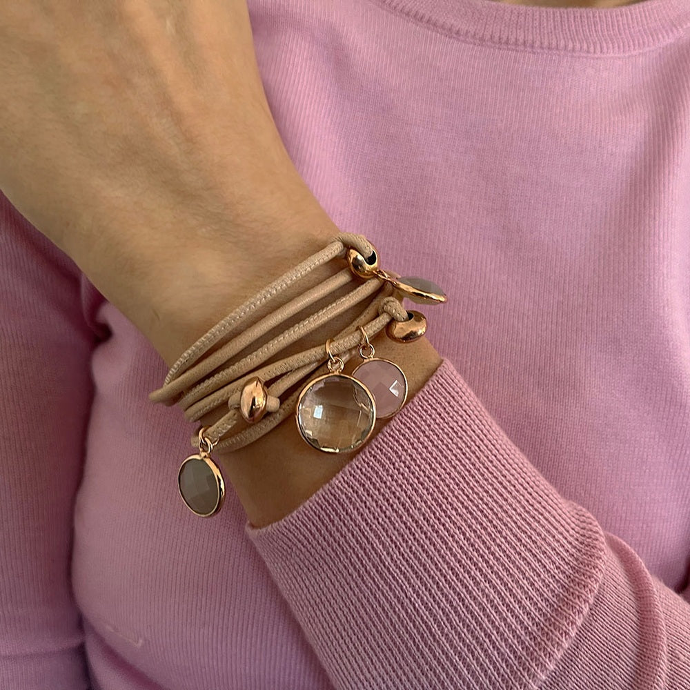 BEVEN LEDERARMBAND NUDE BERGKRISTALL