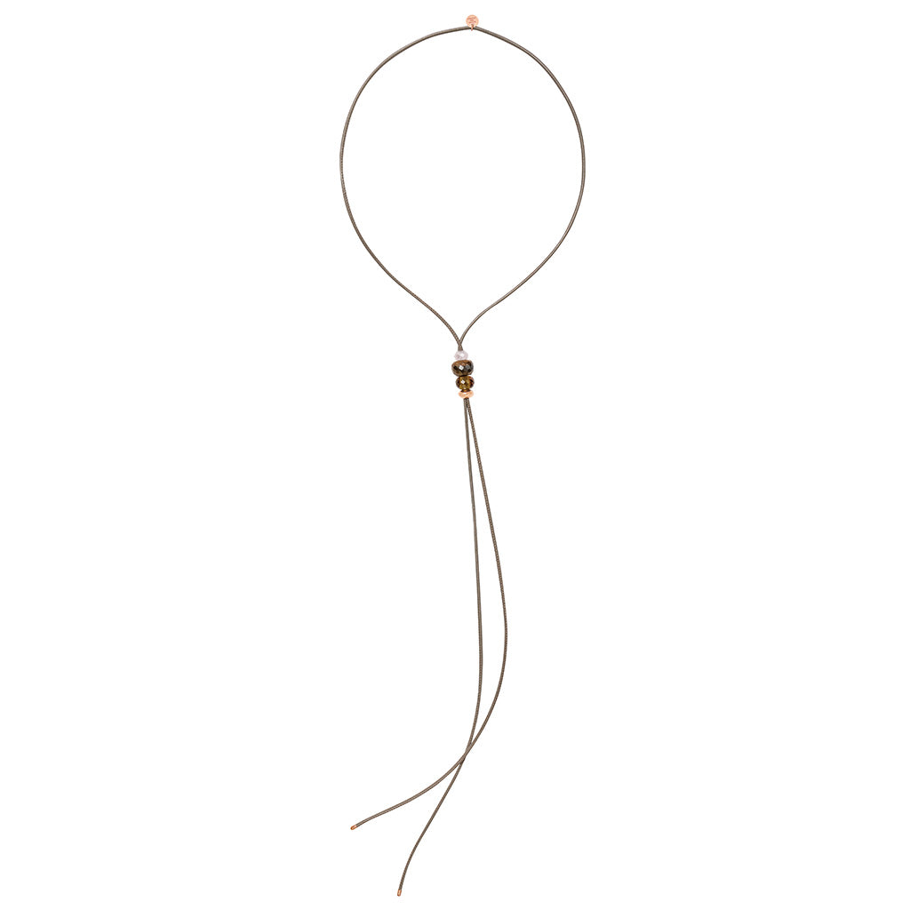 ANNY TRIO KETTE SCHLAMM grauer Mondstein/Tigerauge/ Citrin