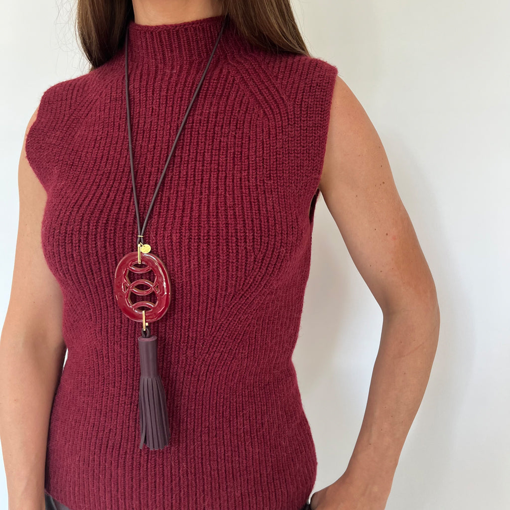 LAME KETTE Ledertassel Bordeaux Aubergine